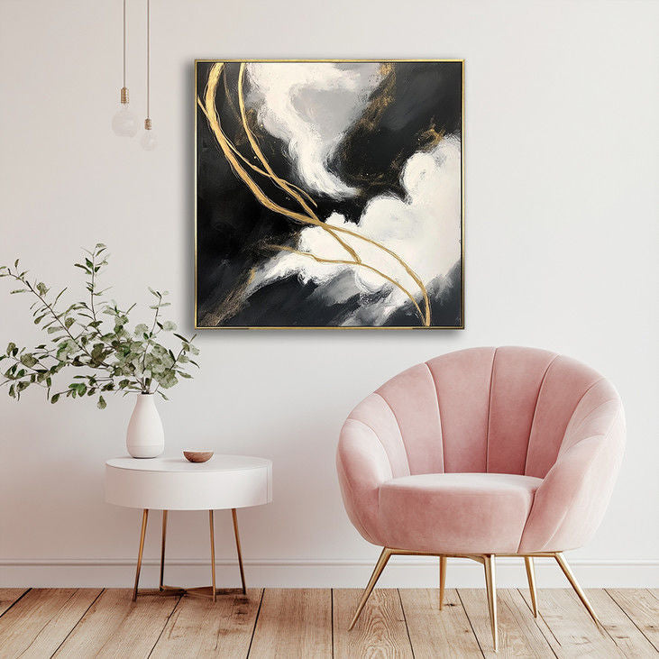 Modern Gold & Black Abstract Canvas Painting #YX37