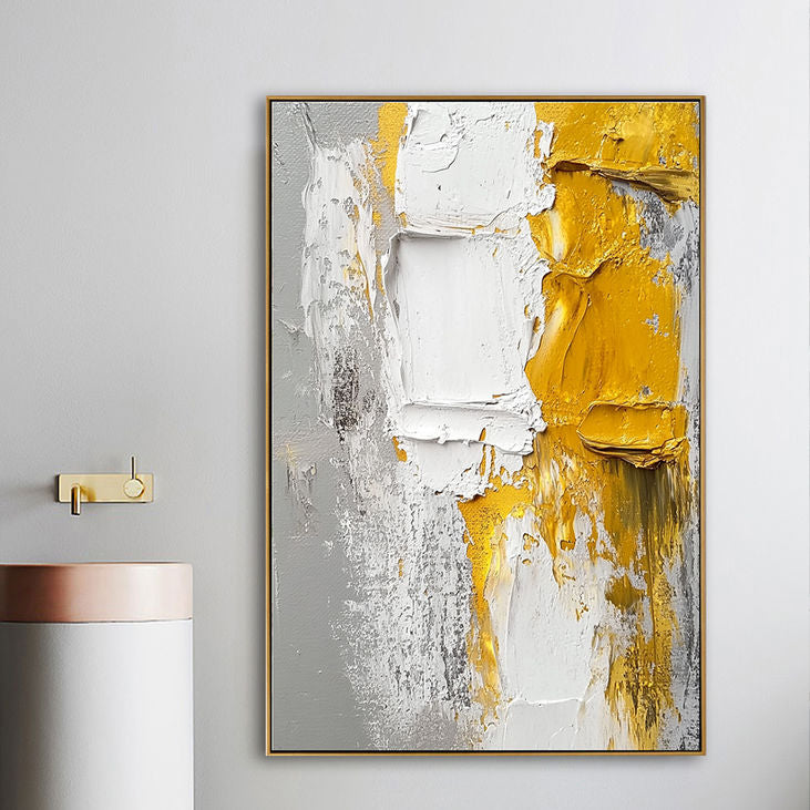 Abstract Canvas Art: Modern Yellow and White #YX193