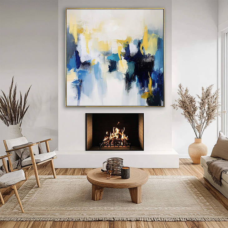 Blue Yellow Abstract Painting for Living Room Decor #YX296
