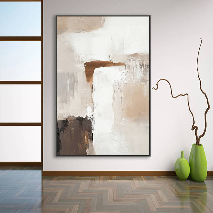 Abstract Beige Brown Textured Canvas Painting #YX328