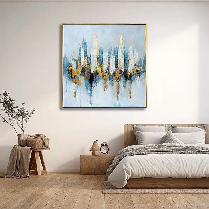 Abstract Gold Skyline Handmade Canvas Painting #YX15