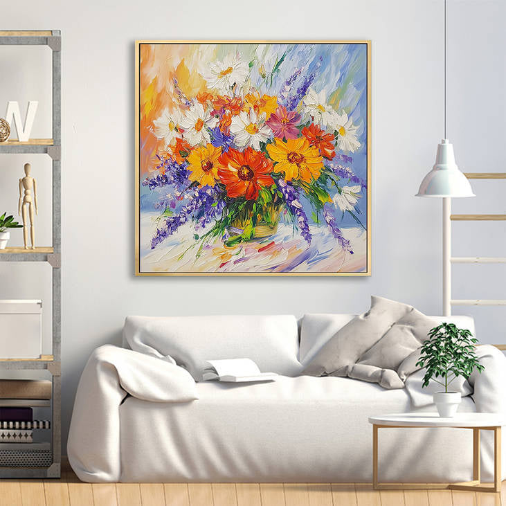 Hand Painted Textured Flower Vase Canvas #YX223