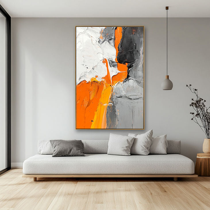 Abstract Orange Gray Textured Oil Painting #YX192