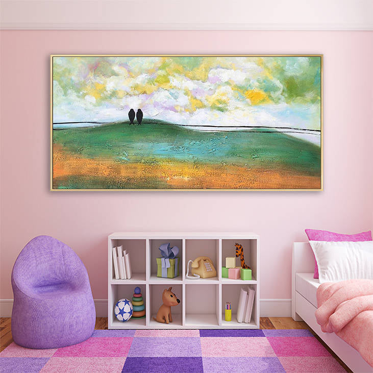 Abstract Landscape Painting with Birds #YX289