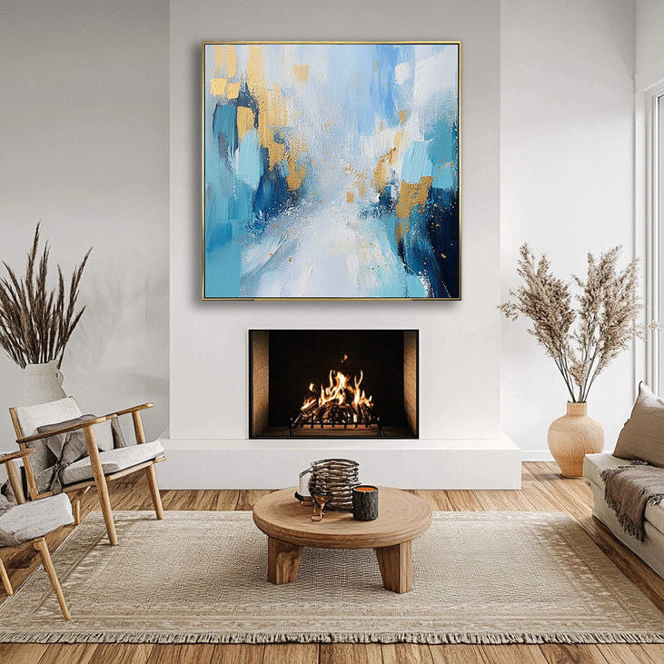 Artistic Blue and Gold Abstract #YX39