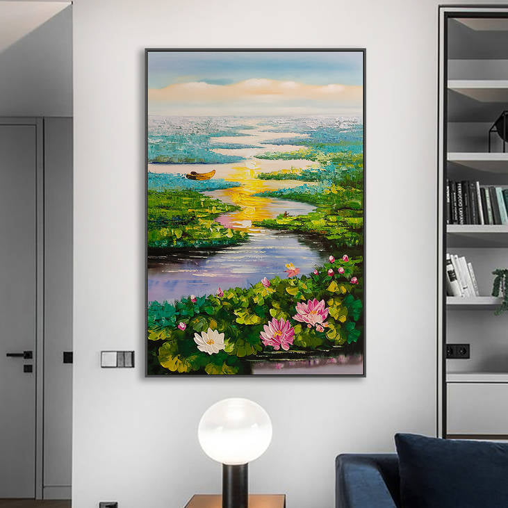Impasto Water Lily Landscape Painting #YX216