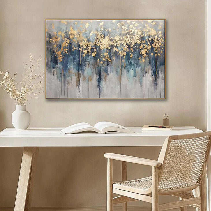 Blue & Gold Abstract Forest Art #YX111