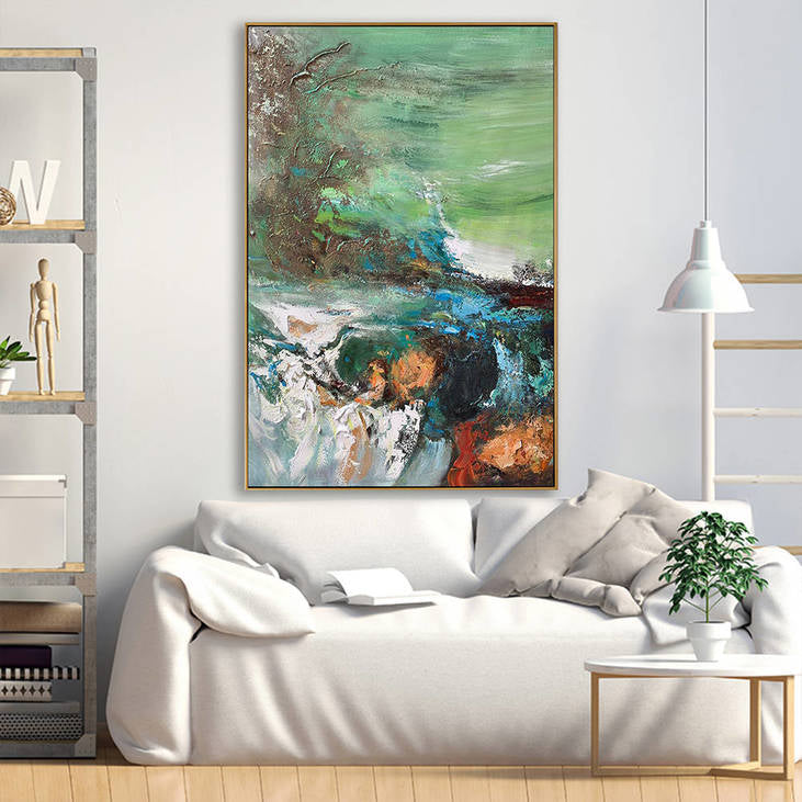 Abstract Green Hand Painted Canvas Art #YX330