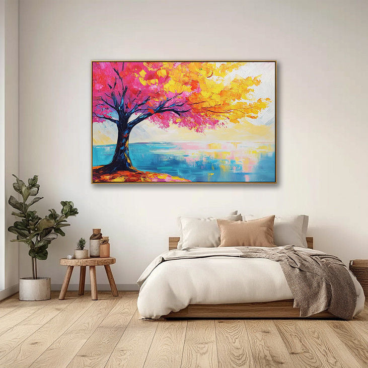 Hand Painted Pink and Yellow Tree Art #YX112