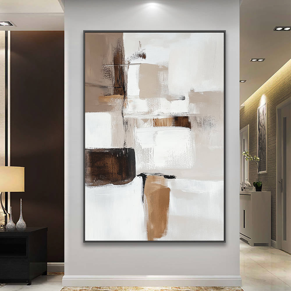 Abstract Beige Brown Textured Canvas Painting #YX313