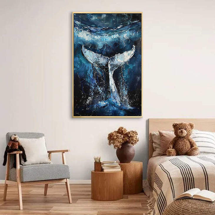 Blue Sea Whale Tail Canvas #VA318