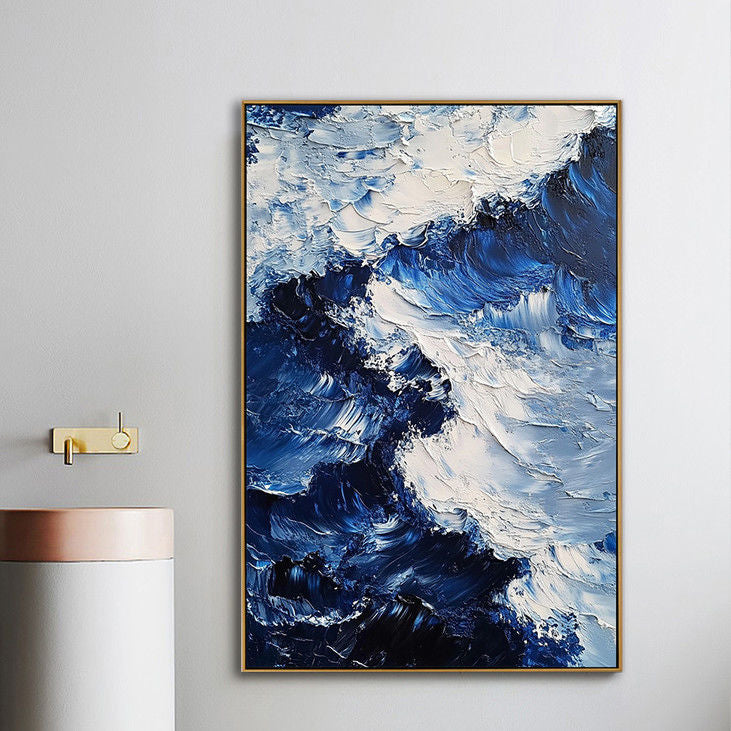 Textured Blue Ocean Wave Canvas Art #YX90
