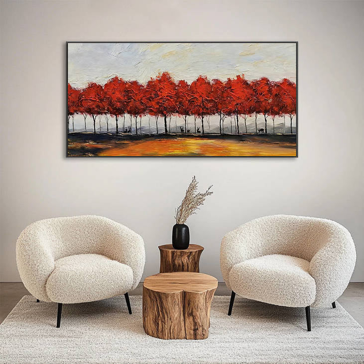 Hand Painted Red Forest Landscape Decorative Painting #YX366