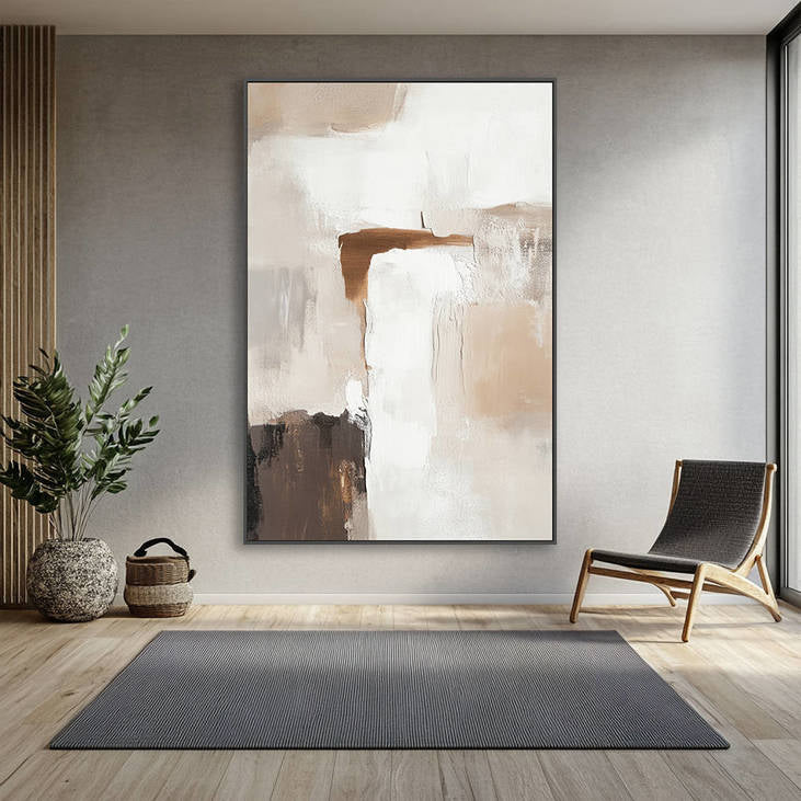 Abstract Beige Brown Textured Canvas Painting #YX328