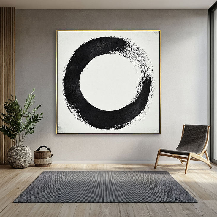 Minimalist Black & White Enso Painting #YX153