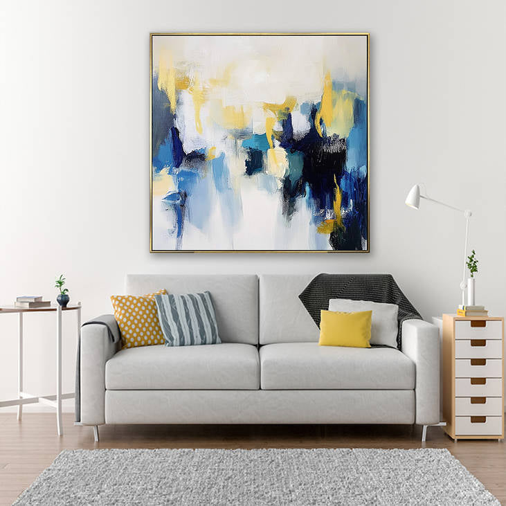 Blue Yellow Abstract Painting for Living Room Decor #YX296