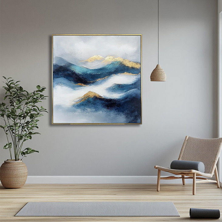Blue Mountain Abstract Canvas with Gold Peaks #YX18