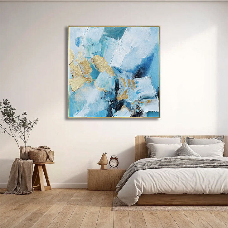 Gold-Accented Blue Abstract Handmade Canvas #YX17
