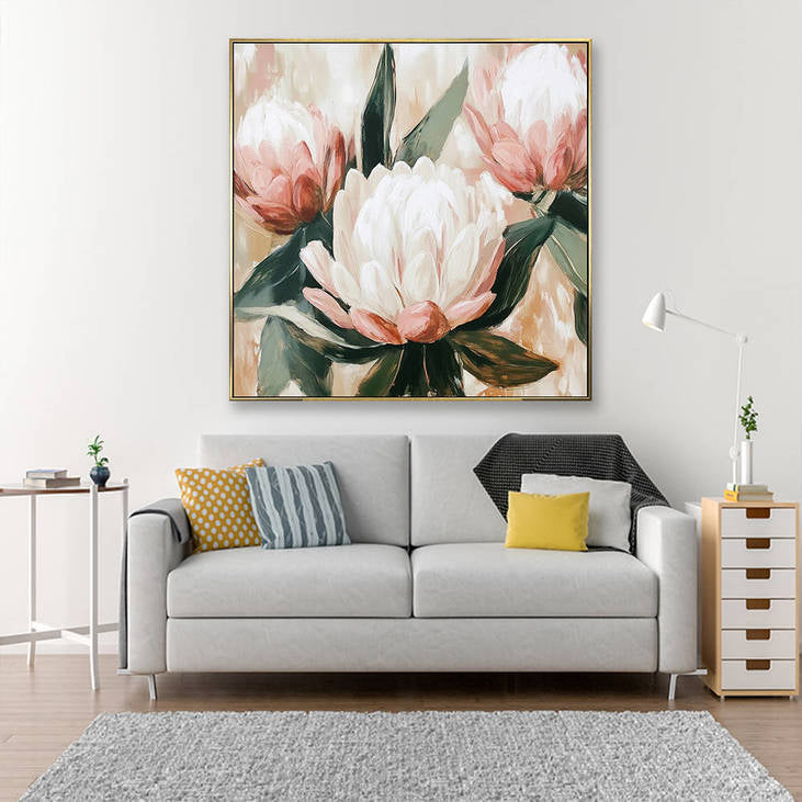 Blush Pink Protea Hand Painted Canvas #YX342