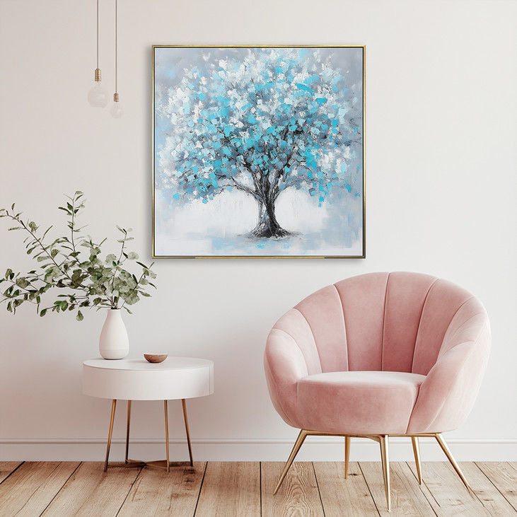 Hand Painted Blue Tree Canvas Art #YX141