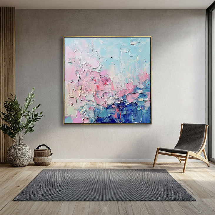 Modern Impasto Canvas Art - Soft Pink & Blue Tones #YX32