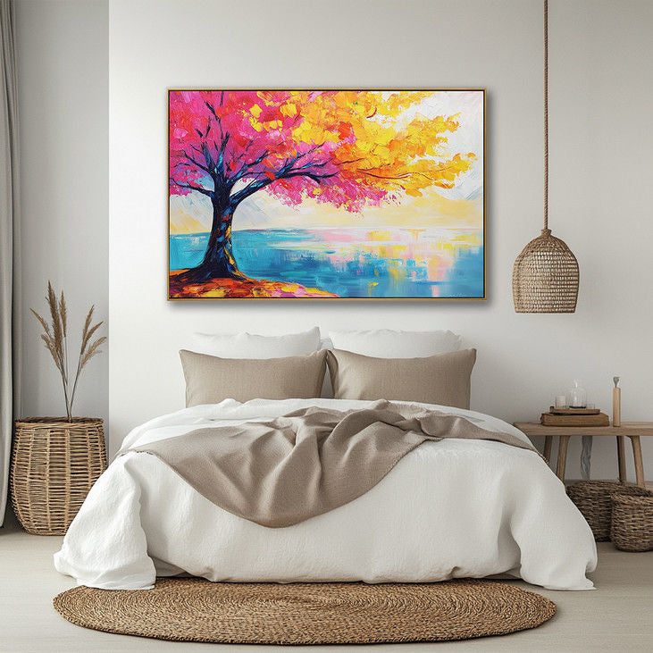 Hand Painted Pink and Yellow Tree Art #YX112