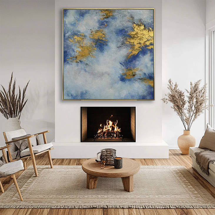 Hand Painted Abstract Blue & Gold Foil Canvas Art #YX308