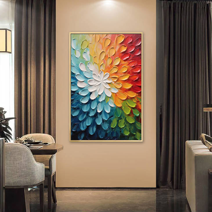 Hand Painted Impasto Rainbow Bloom #VA119