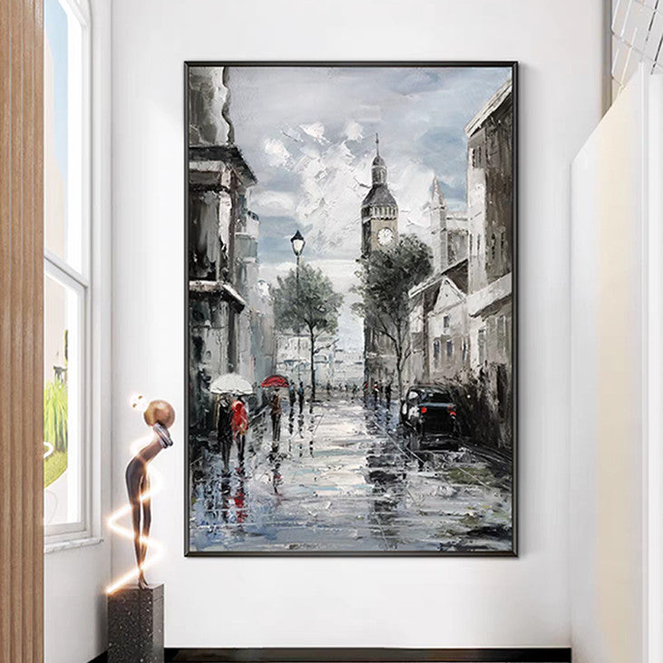 Textured Rainy Cityscape Canvas Art #VA339