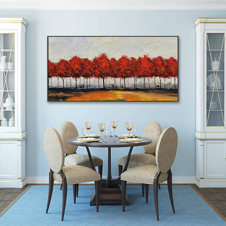 Hand Painted Red Forest Landscape Decorative Painting #YX366