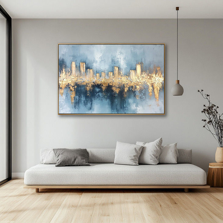 Hand Painted Skyline Gold Accent Canvas #YX120