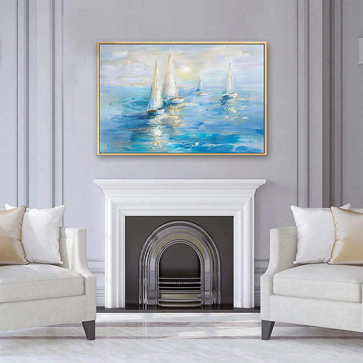 Hand Painted Sailboat Ocean Canvas Art #VA313