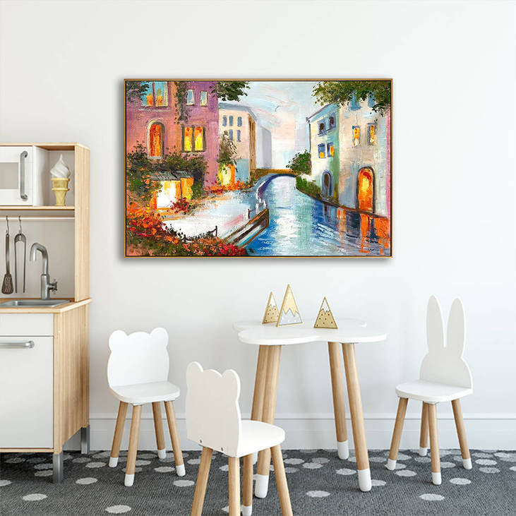 Hand Painted Canal Scene Decorative Painting #YX358