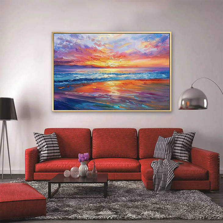 Impressionist Sunset Sea Canvas Painting #VA311