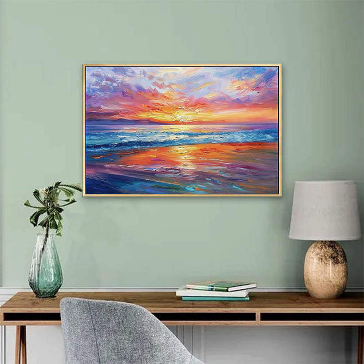Impressionist Sunset Sea Canvas Painting #VA311