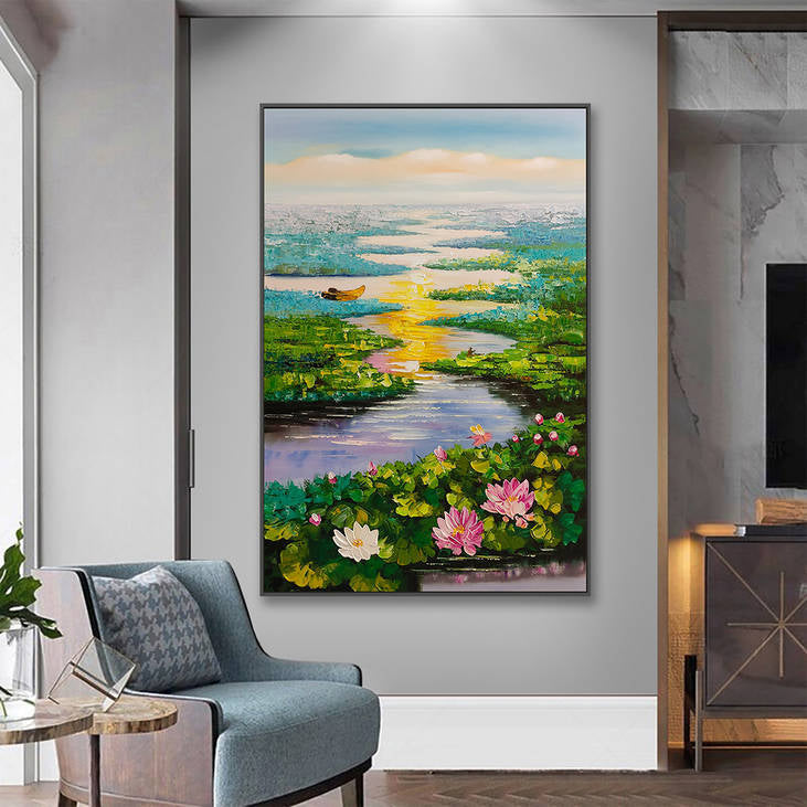 Impasto Water Lily Landscape Painting #YX216