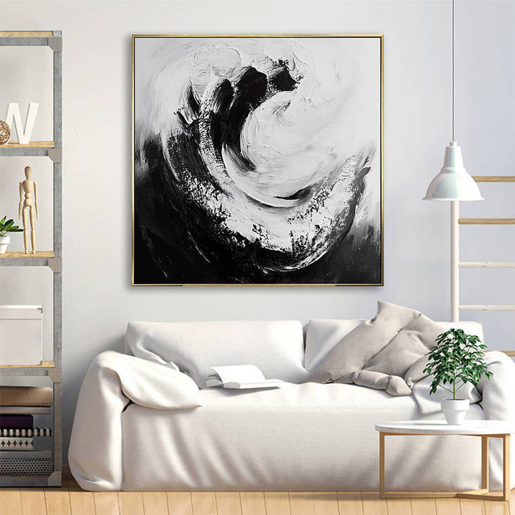 Black White Swirl Textured Painting #YX334