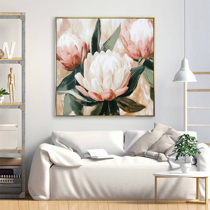 Blush Pink Protea Hand Painted Canvas #YX342