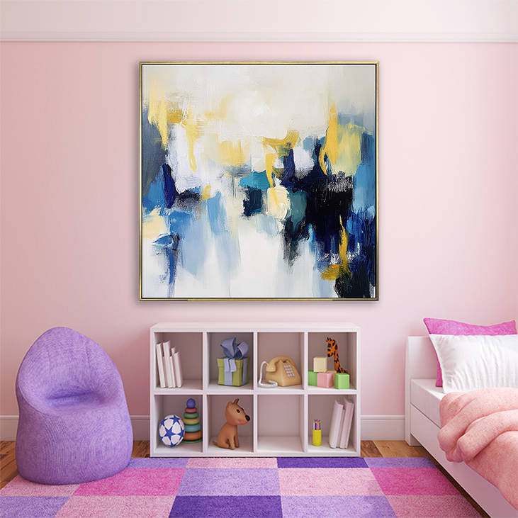 Blue Yellow Abstract Painting for Living Room Decor #YX296