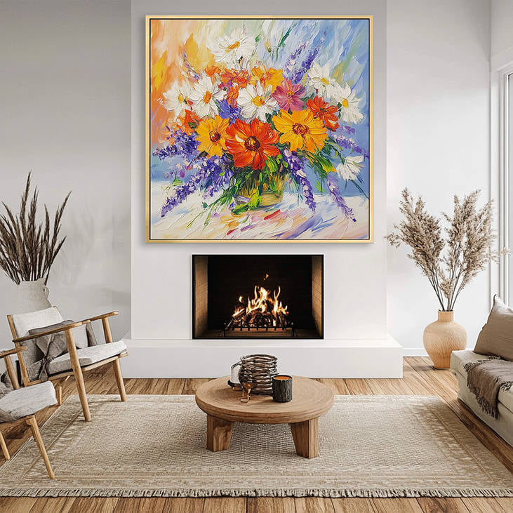 Hand Painted Textured Flower Vase Canvas #YX223