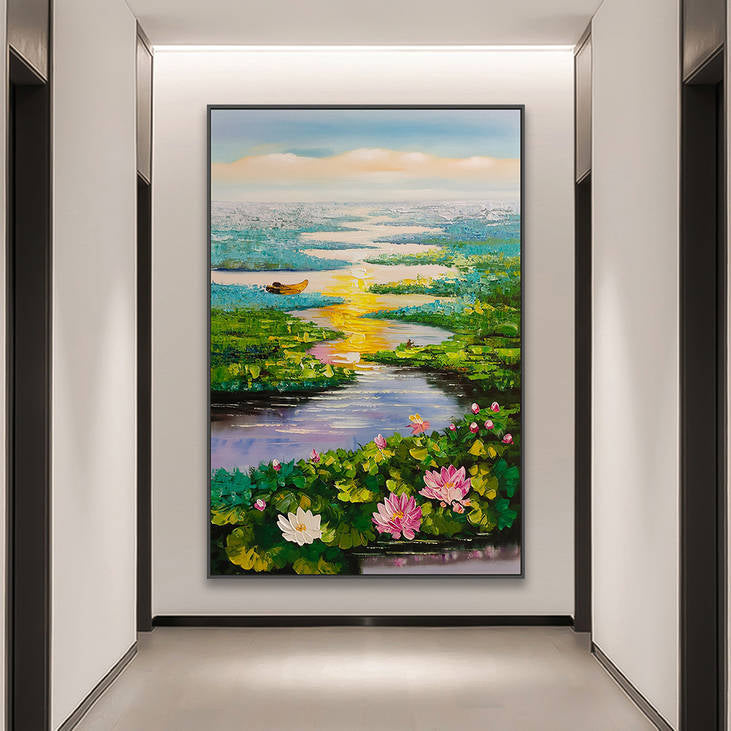 Impasto Water Lily Landscape Painting #YX216
