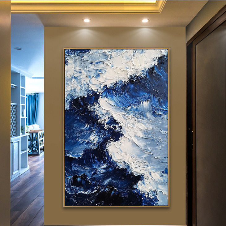 Textured Blue Ocean Wave Canvas Art #YX90