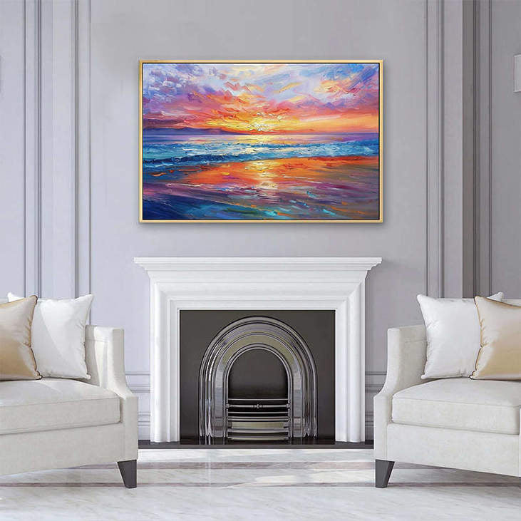 Impressionist Sunset Sea Canvas Painting #VA311