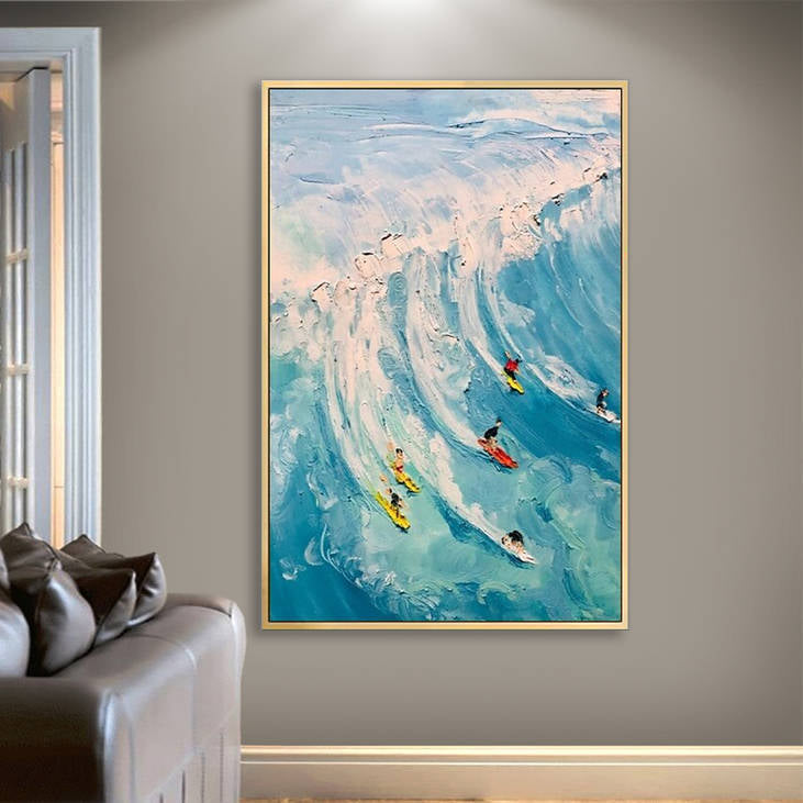 Hand Painted Surfing Scene Canvas #YX227