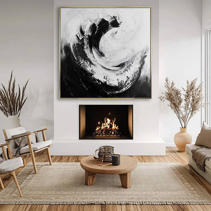 Black White Swirl Textured Painting #YX334
