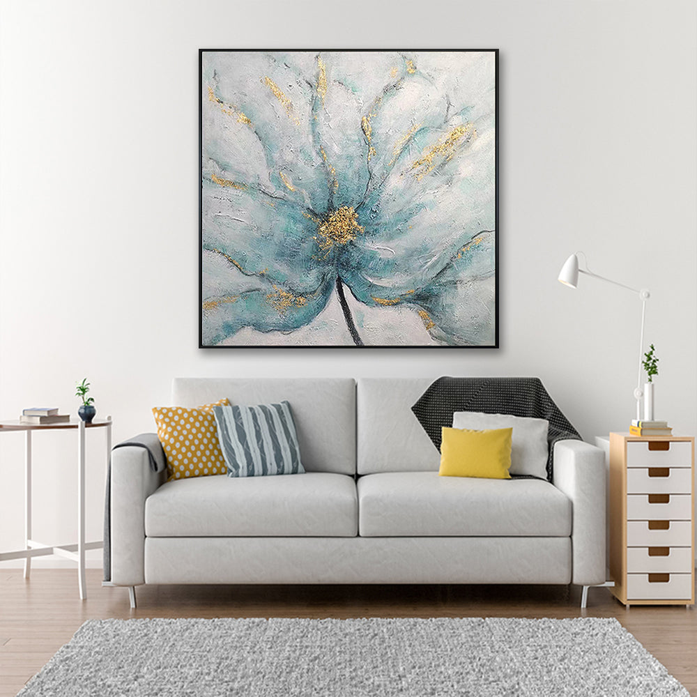 Teal and Gold Abstract Flower Canvas Art #YX325