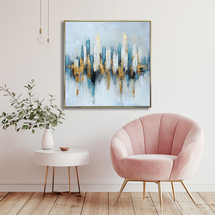 Abstract Gold Skyline Handmade Canvas Painting #YX15