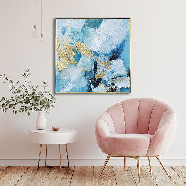 Gold-Accented Blue Abstract Handmade Canvas #YX17