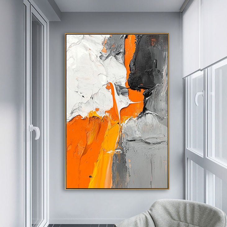 Abstract Orange Gray Textured Oil Painting #YX192
