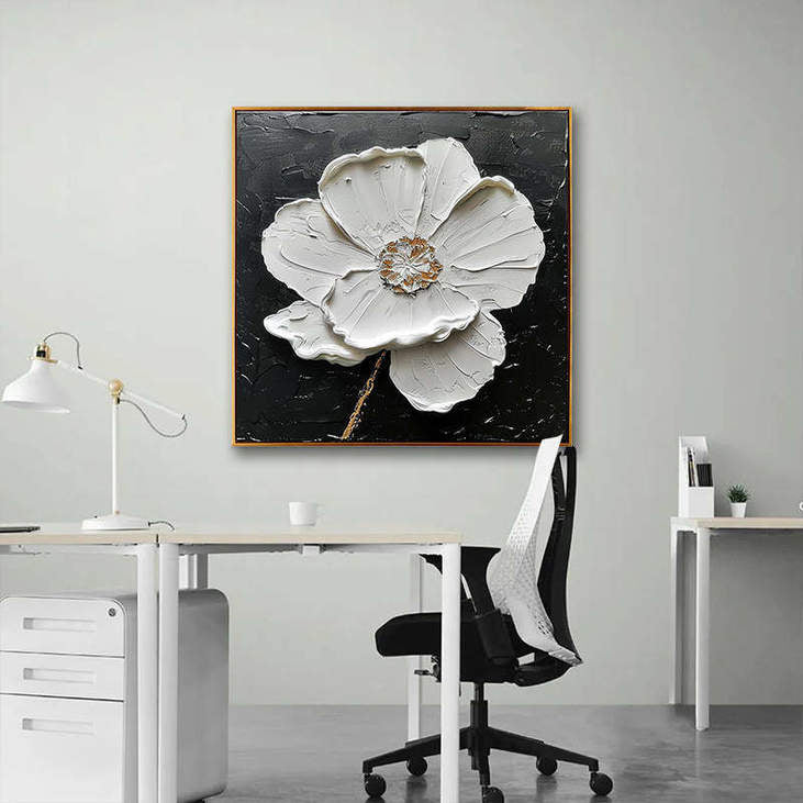 Minimalist White Poppy Impasto Painting #VA305